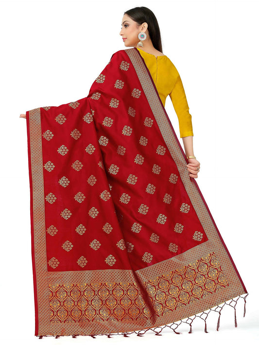 Mimosa Women's Banarasi Art Silk Floral Maroon Dupatta (Free Size) | Swadesiicart