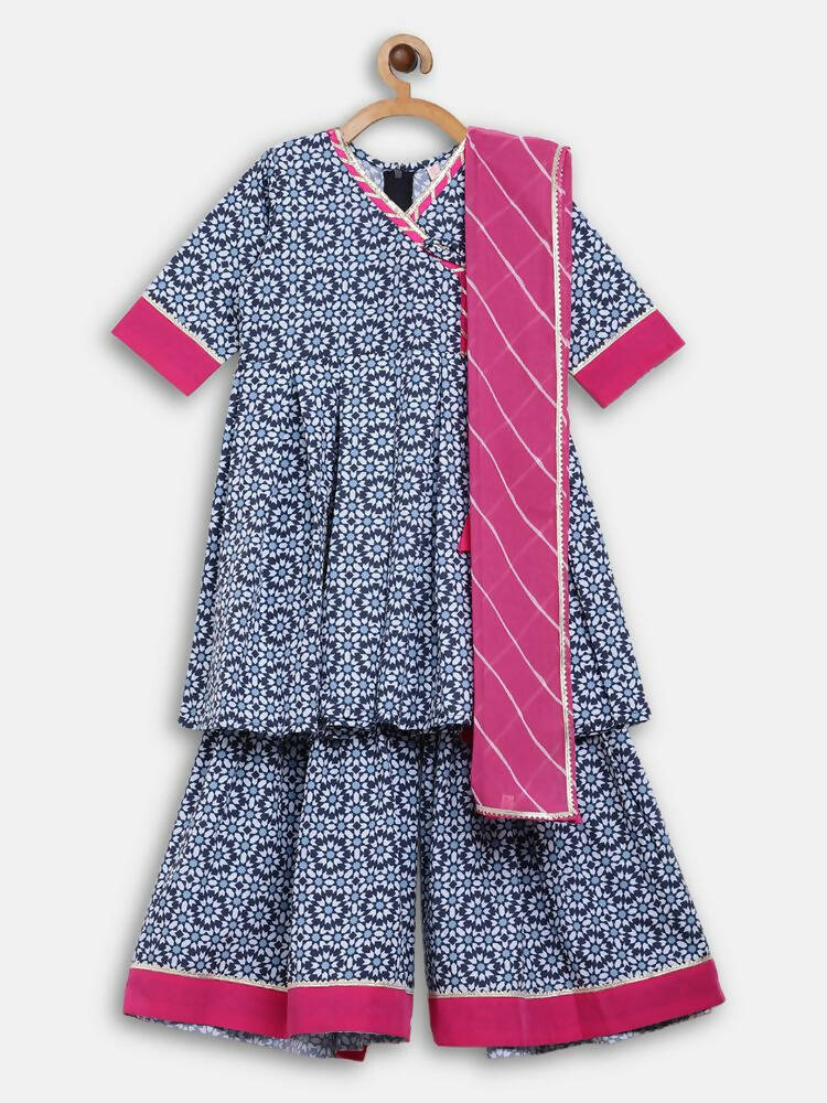 Ahalyaa Multi Crepe Printed Kids Kurta Sharara Set With Dupatta For Girls | Swadesiicart