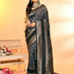 Joban Fashion Grey & Black Plain With Weaving Border Banarasi Silk Sarees | Swadesiicart
