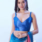 Blue Chinon Solid Designer & Lace Work Saree - Samaa