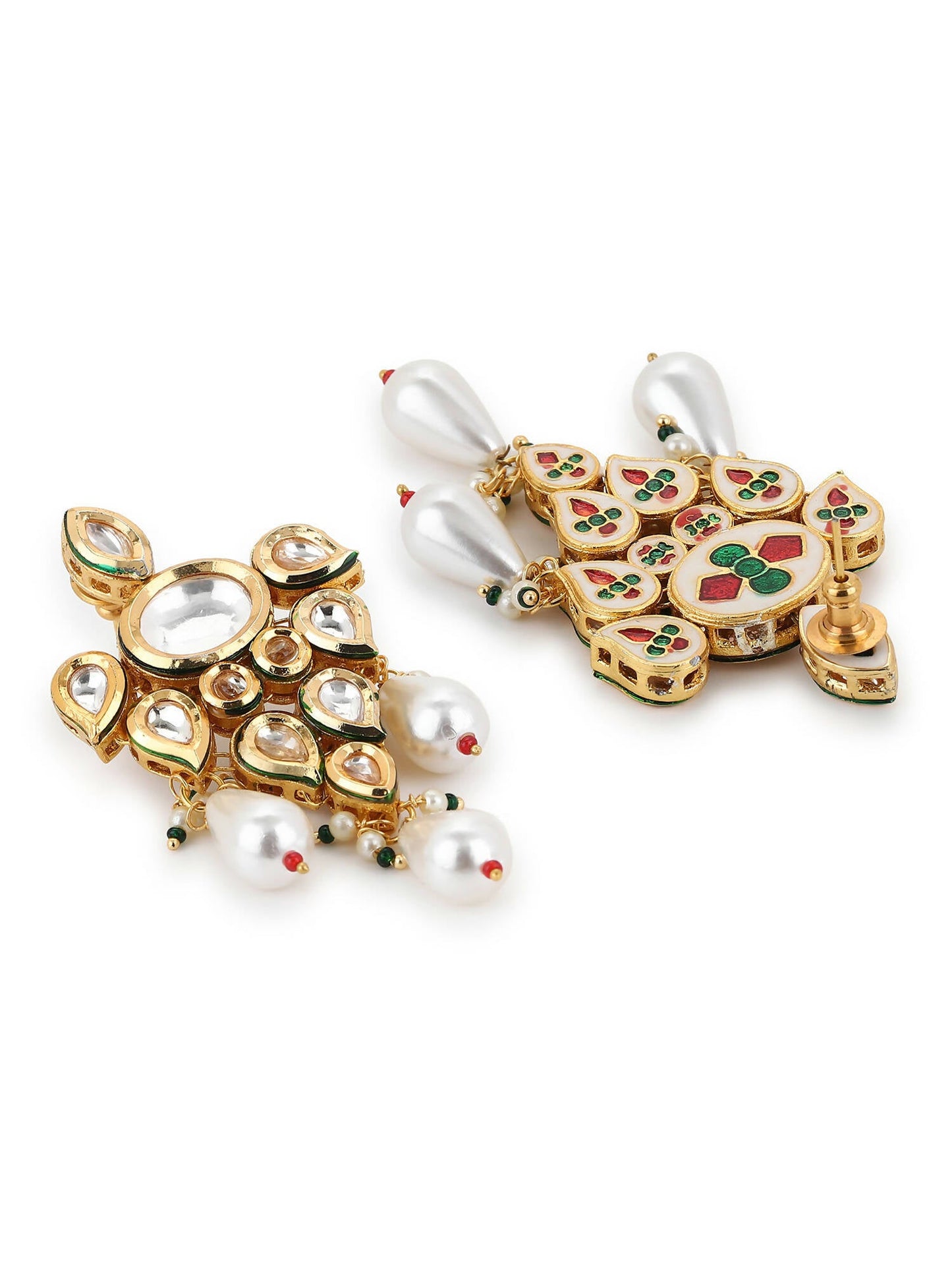 Gold-Toned White Contemporary Gold-Polished Drop Earrings - Ruby Raang | Swadesiicart