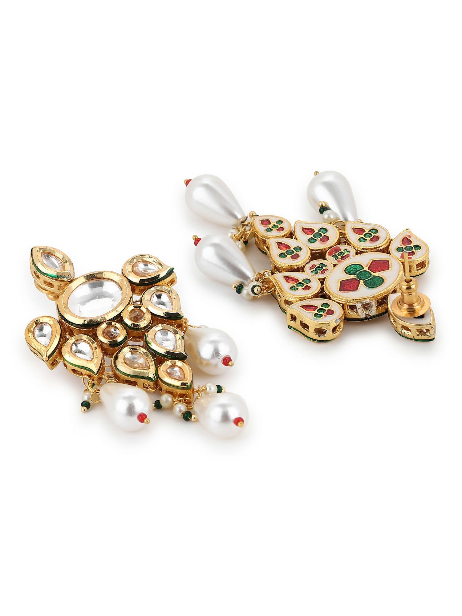 Gold-Toned White Contemporary Gold-Polished Drop Earrings - Ruby Raang | Swadesiicart