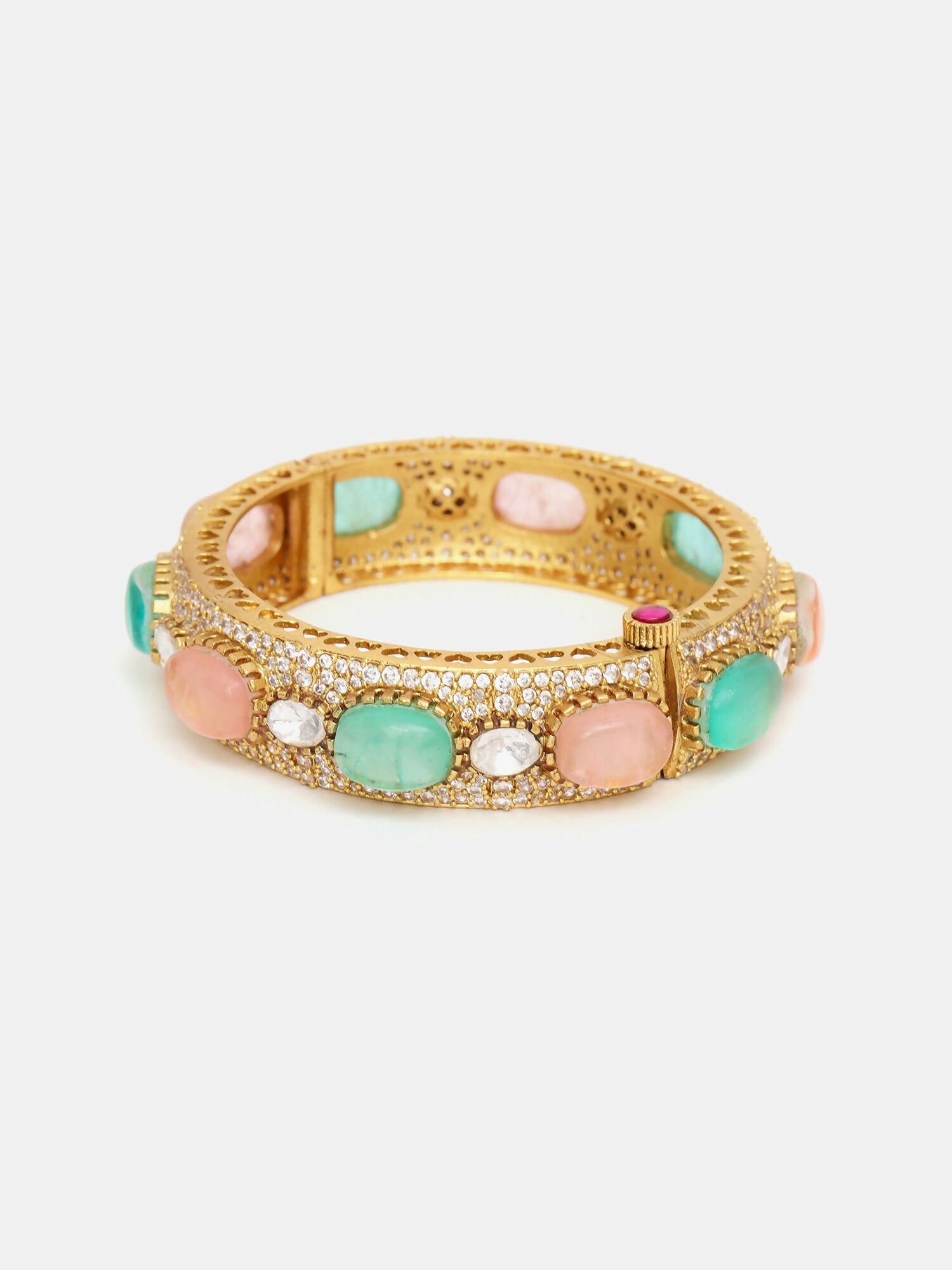 Ruby Raang 22k Gold Polished Multi Kundan Bracelet | Swadesiicart