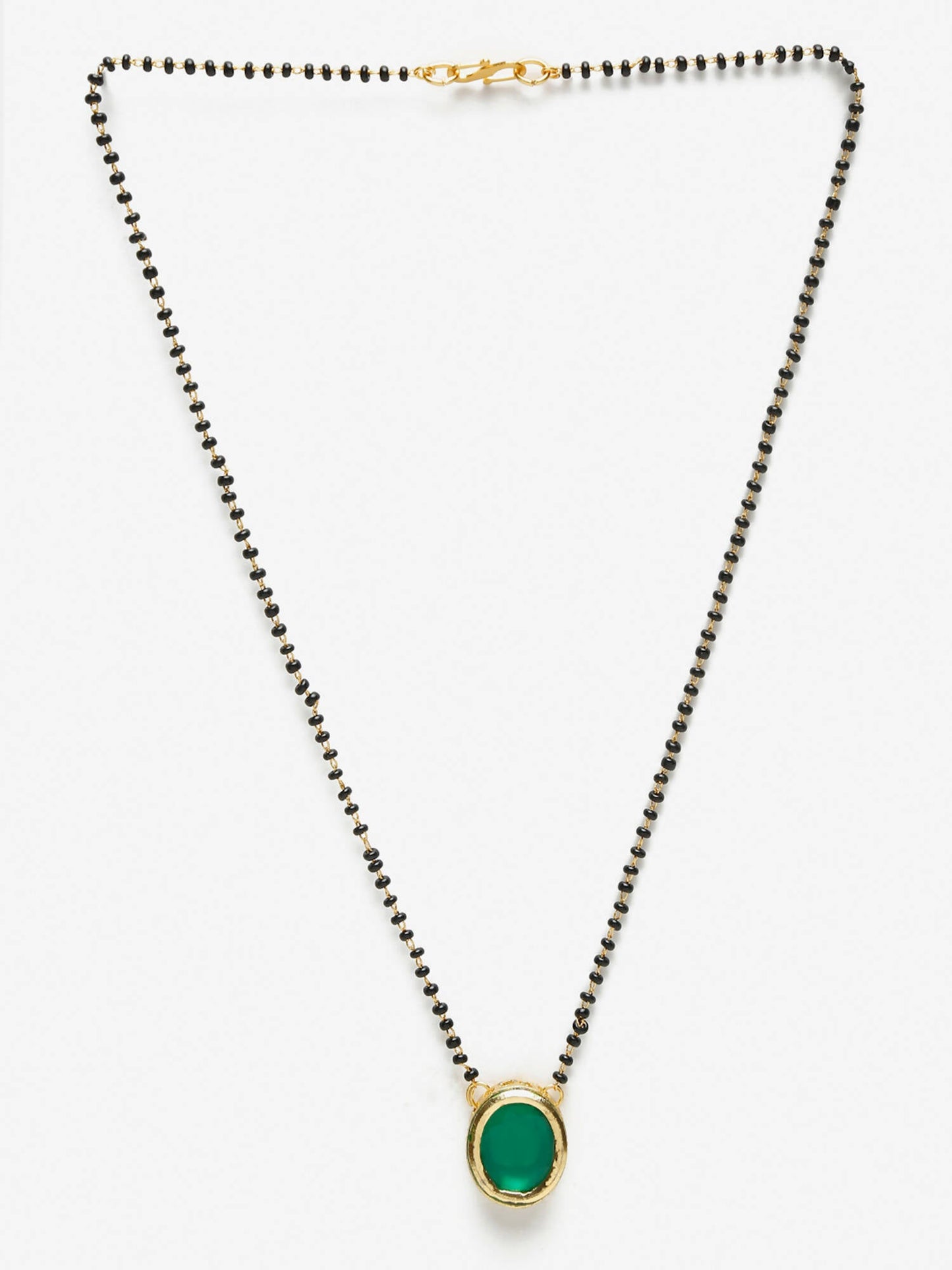 Gold-Polished Black Beaded Green Kundan Studded Handcrafted Mangalsutra - Ruby Raang | Swadesiicart