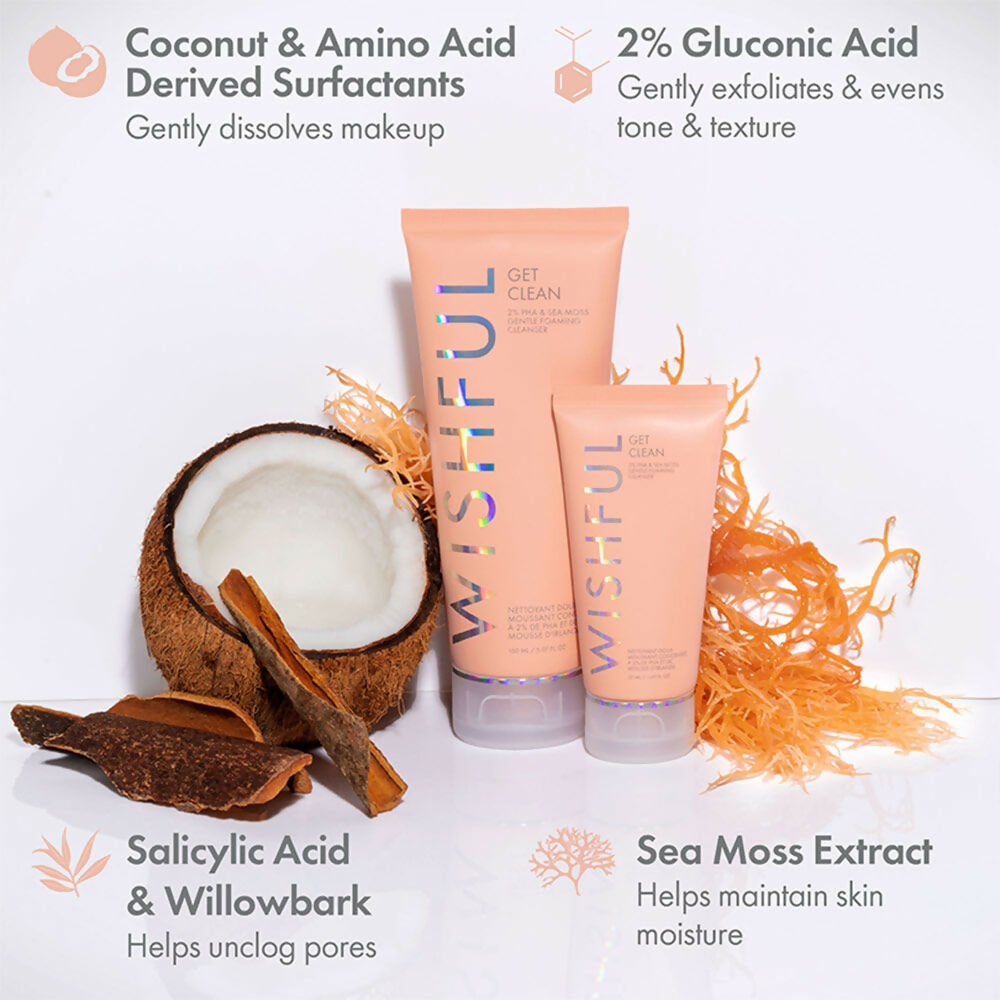 Wishful By Huda Beauty Get Clean 2% PHA & Sea Mossgentle Foaming Cleanser - Korean Skincare | Swadesiicart
