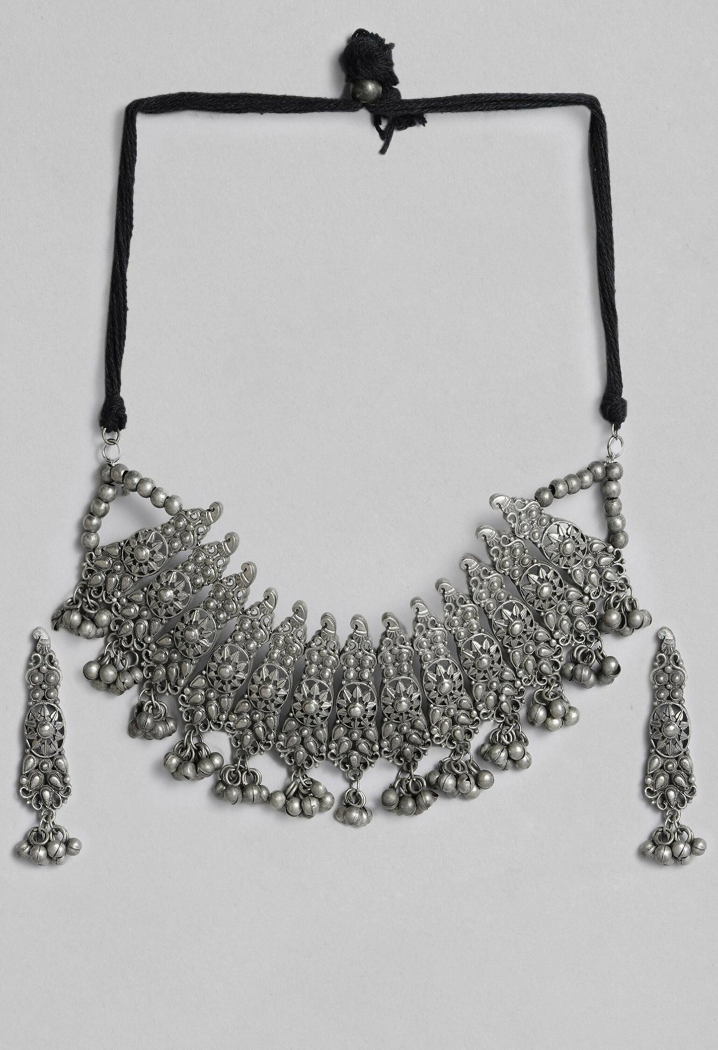 Mominos Fashion Johar Kamal Oxidised Silver-Plated Brass Finish Temple Jewellery with Earrings For Women - Swadesiicart