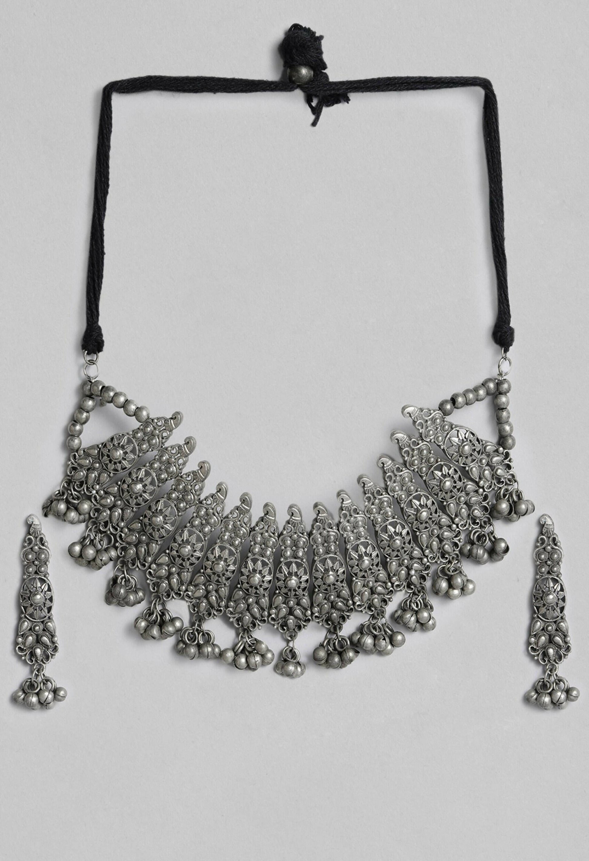 Mominos Fashion Johar Kamal Oxidised Silver-Plated Brass Finish Temple Jewellery with Earrings For Women - Swadesiicart
