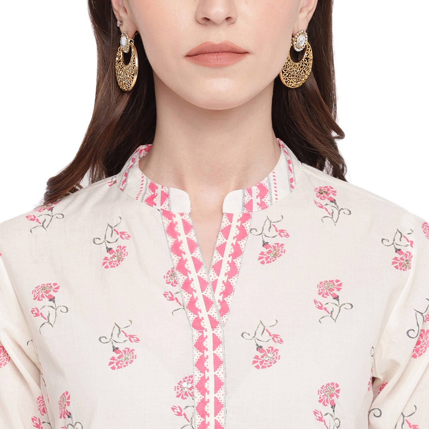 NOZ2TOZ Women White cotton kurta With palazzo & Dupatta (3 Pc Set) - Swadesiicart