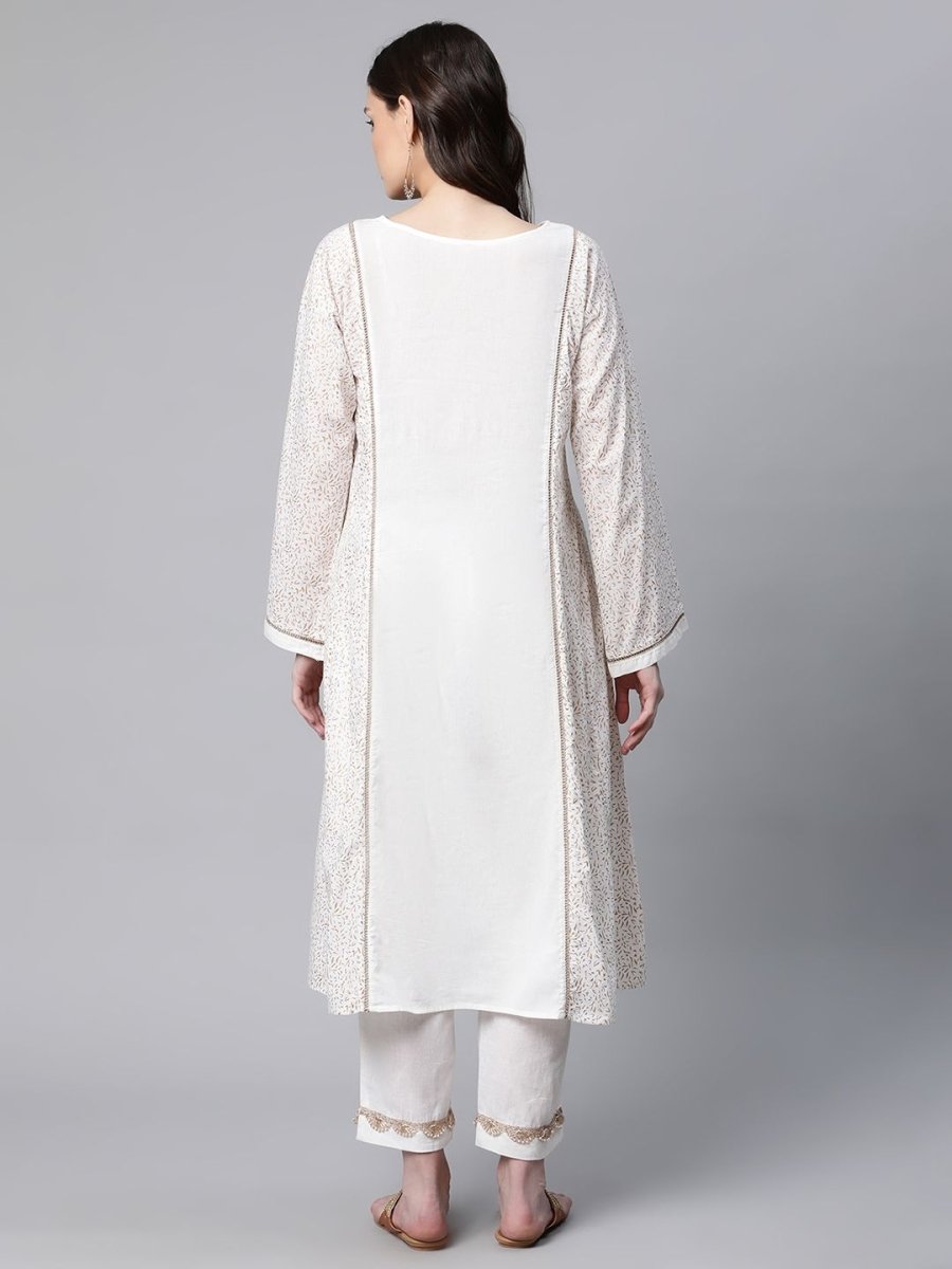 Ahalyaa Women Off White Colour Pure Cotton Printed Kurta Pant Set | Swadesiicart