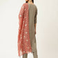 FIORRA Women's Grey Poly Crepe Straight Kurta Pant With Dupatta - Swadesiicart