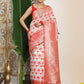 Shree Shyam Fashion Linen Cotton Red & White Saree