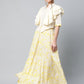 Ahalyaa Women Crepe Cream Solid Top with Printed Skirt with Ruffle Details | Swadesiicart