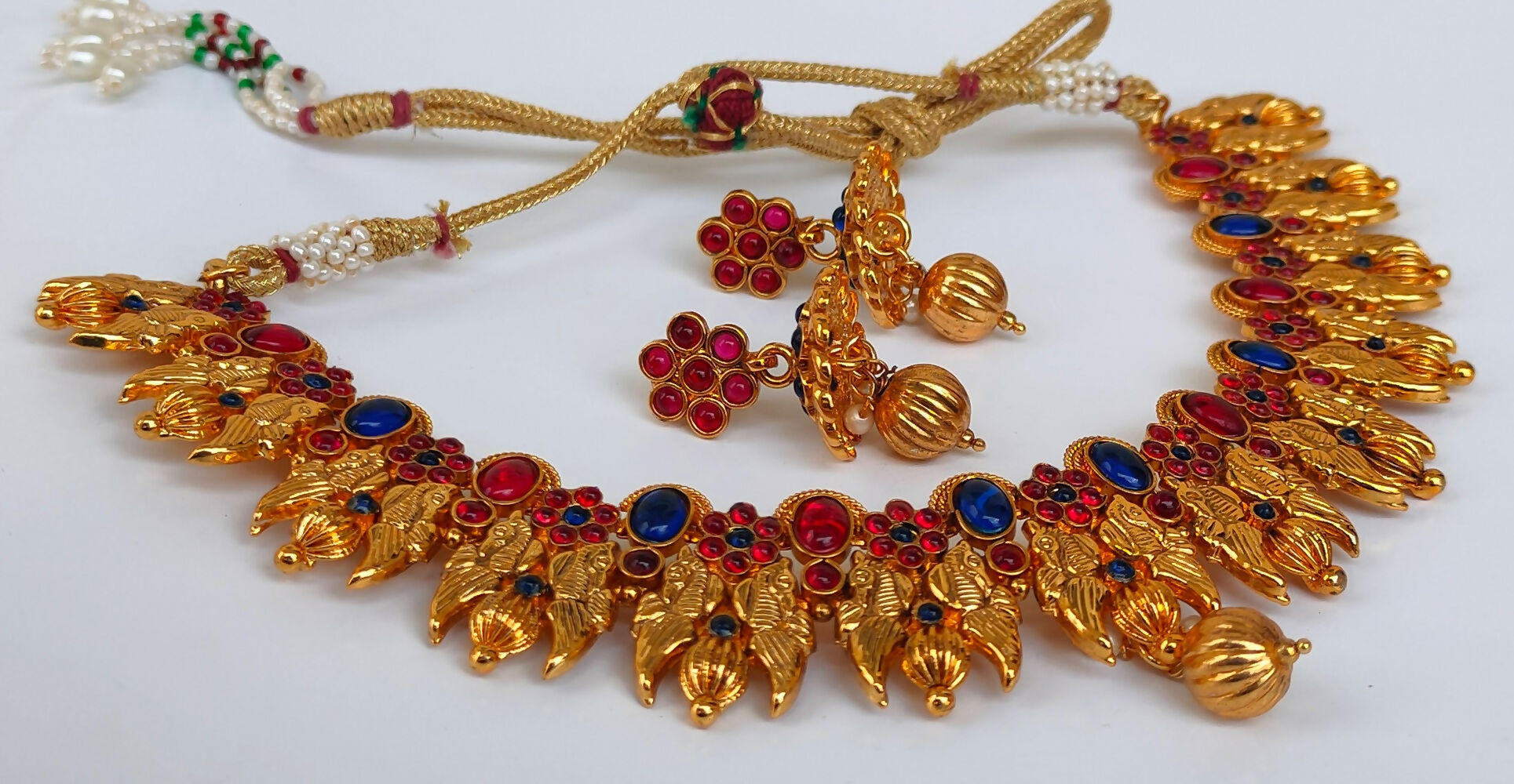 Kemp Peacock Pink & Blue Necklace Set - Swadesiicart