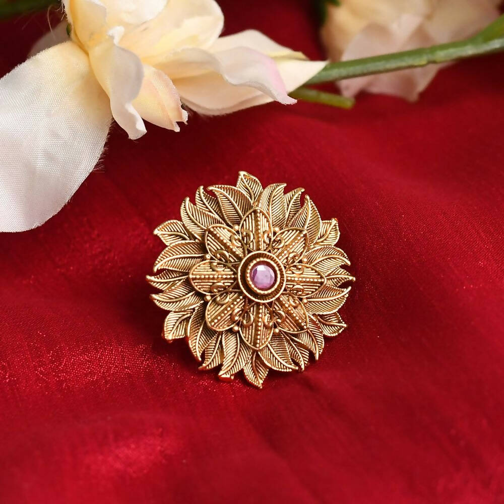 Mominos Fashion Joharkamal Gold-Polished Stone Studded Adjustable Finger Ring - Design 12 | Swadesiicart