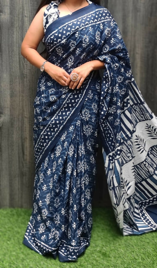 Exclusive Collection Grey Beautiful Mulmul Cotton Saree - Swadesiicart