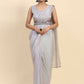 Grey Satin Solid Ready to wear Saree with stitched Blouse - Vanita | Swadesiicart