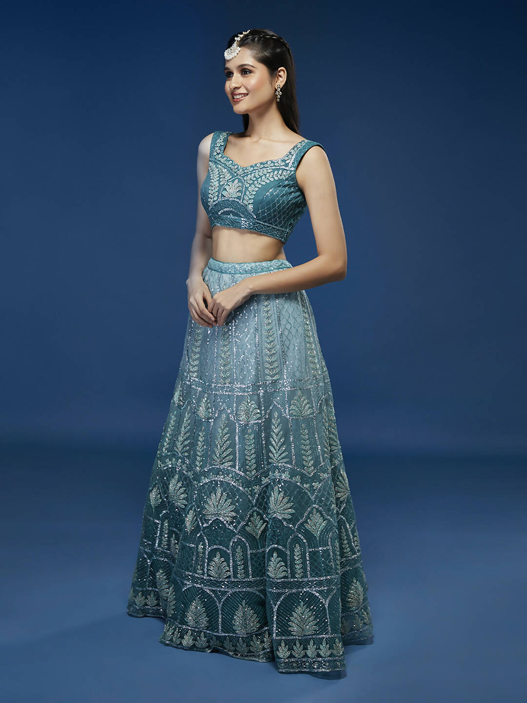 House of Panchhi Blue Net Gotapatti Work Lehenga & Blouse with Dupatta | Swadesiicart