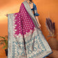 Joban Fashion Banarasi Magenta Woven Soft Silk Saree | Swadesiicart