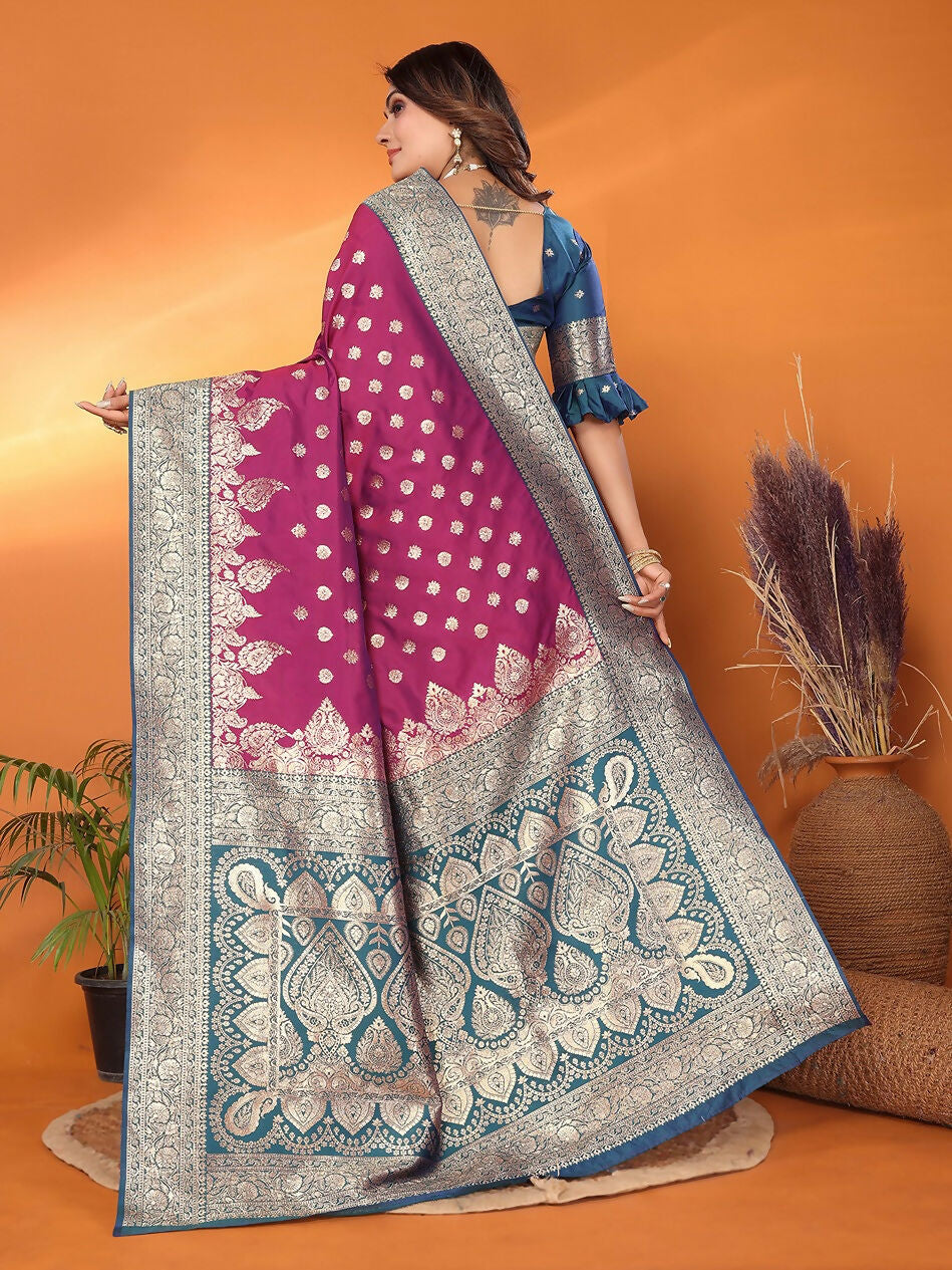 Joban Fashion Banarasi Magenta Woven Soft Silk Saree | Swadesiicart