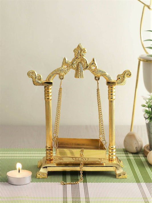 CraftVatika Gold-Toned Aluminium Laddu Gopal Lord Jhula Mandir | Swadesiicart