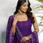 Aayaa Designer Faux Gorgette Embroidery Zari Sequins Thread work Full Flaired plazzo Suit with Dupatta - Purple