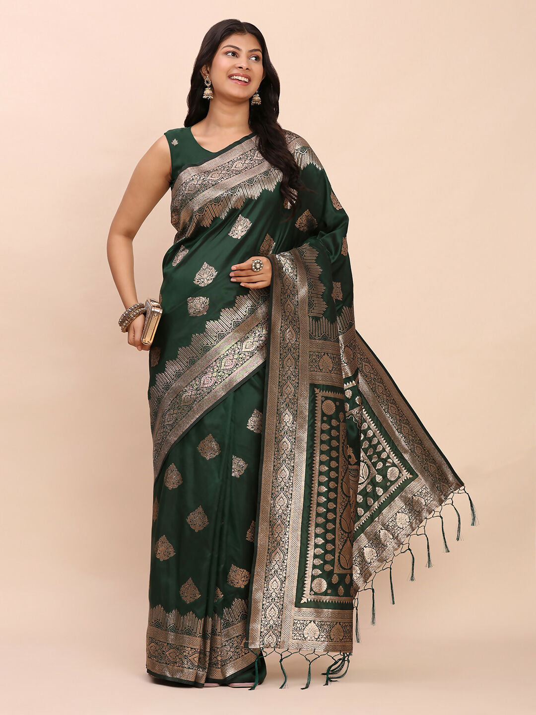 Astita Banarasi Silk Green Saree | Swadesiicart
