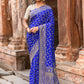 Joban Fashion Violet Crepe Chiffon Pure Handloom Banarasi Silk Saree | Swadesiicart