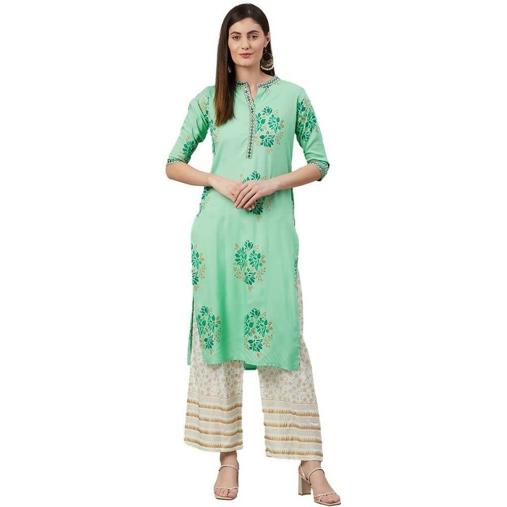 Anubhutee Women's Green Ethnic Printed Kurta with Palazzos | Swadesiicart