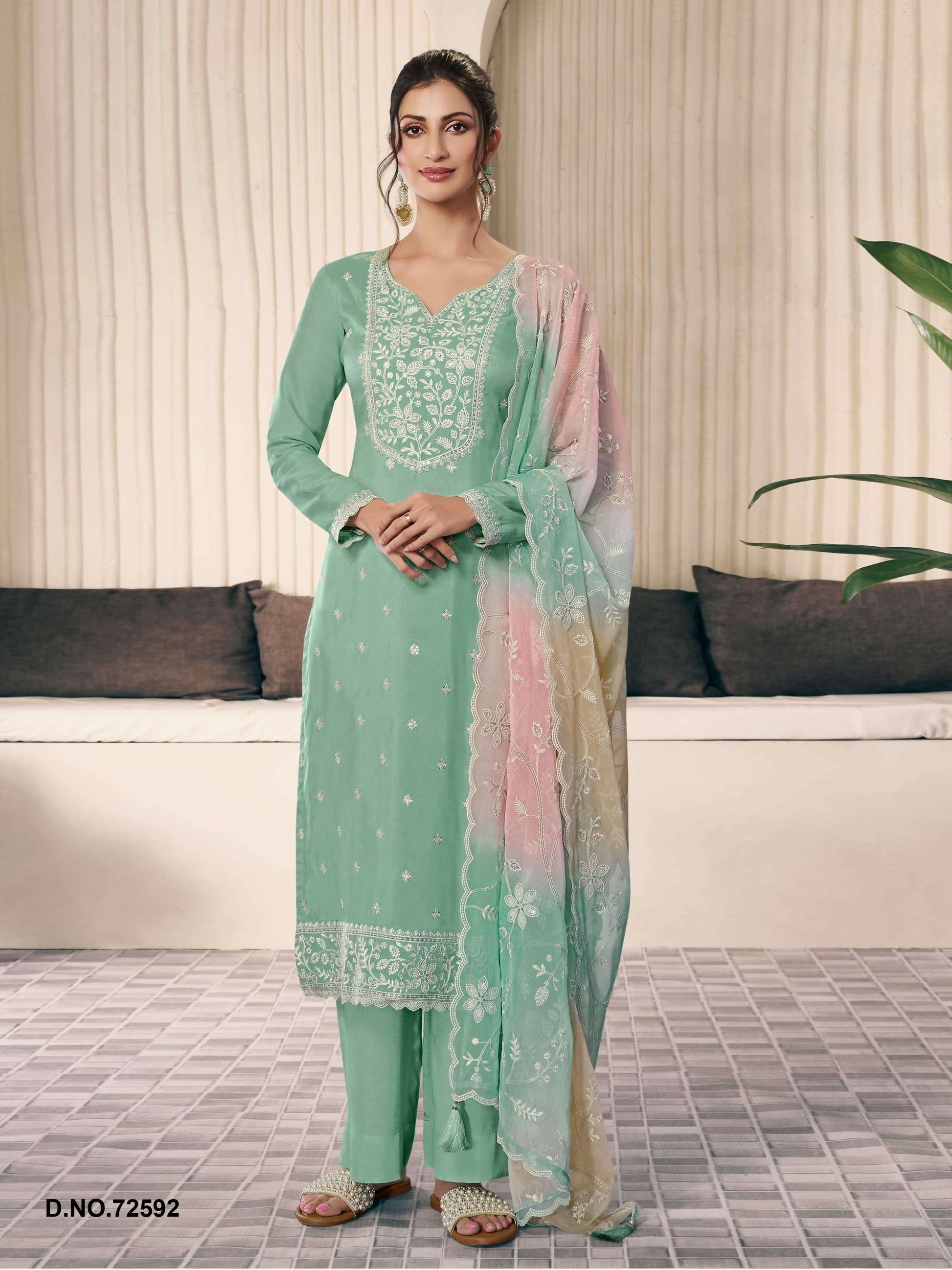Anaita Green Moonga Silk Stitched Suit with Embroidery Sequence Work