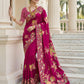 Aastha Fashion Rani Pink Premium Russian Silk Designer Floral Position Print Saree