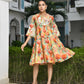 Vaasva Women's Orange Cotton Embroidered& Digital Printed Dress | Swadesiicart