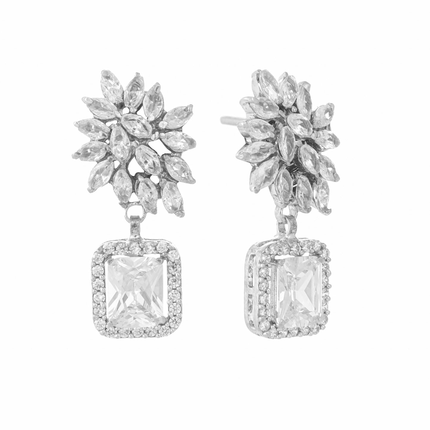 Nuyug Rhodium-Plated Rhinestone Studded Floral Minimal Cotemporary Studs | Swadesiicart