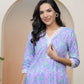 Vaasva Women Lavender Floral Cotton Printed Flare Kurti With Pant | Swadesiicart