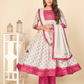 NOZ2TOZ Women's Pink & White Anarkali Kurta & Pant With Dupatta Set (3pcs Set) - Noz2Toz