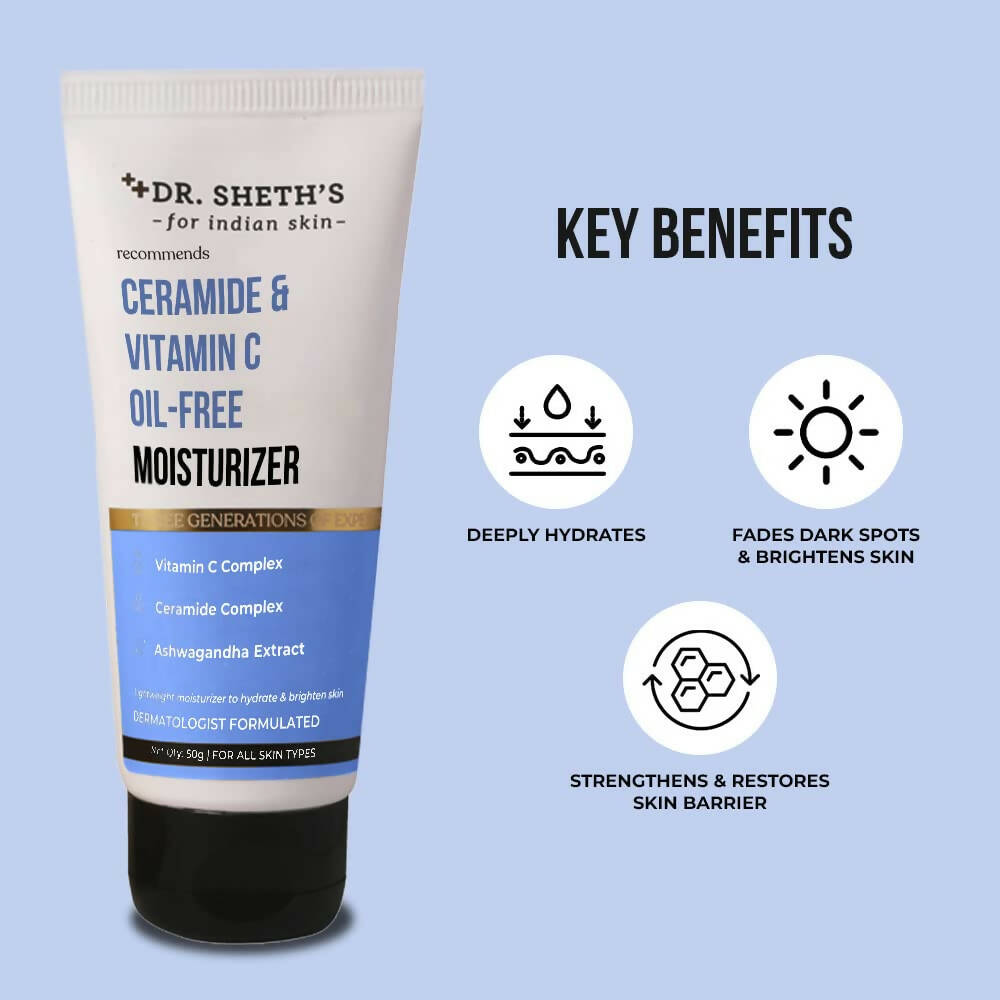 Dr. Sheth's Ceramide & Vitamin C Oil Free Moisturizer Hydrate & Brighten Skin With Vitamin C, Ceramide & Ashwagandha, For All Skin Types - Swadesiicart
