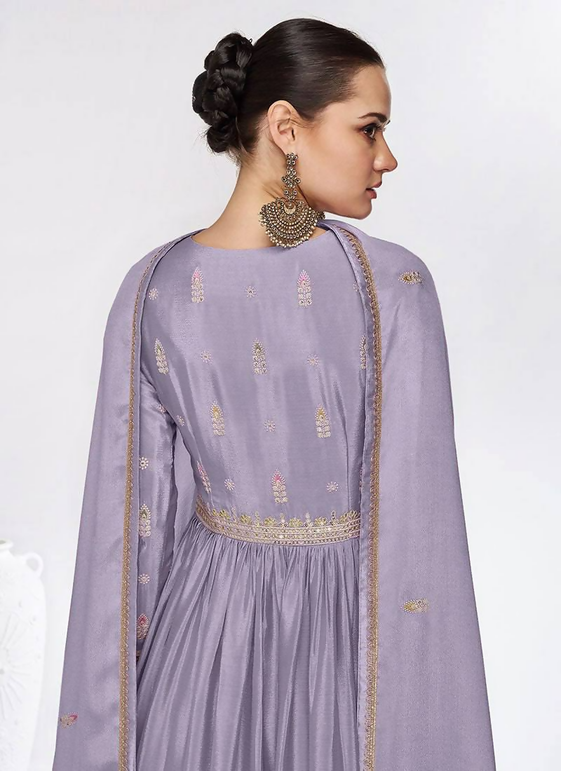 Lorenvalley Fashion Lavender Chinon Embroidery With Sequince Work Gown Stitched | Swadesiicart