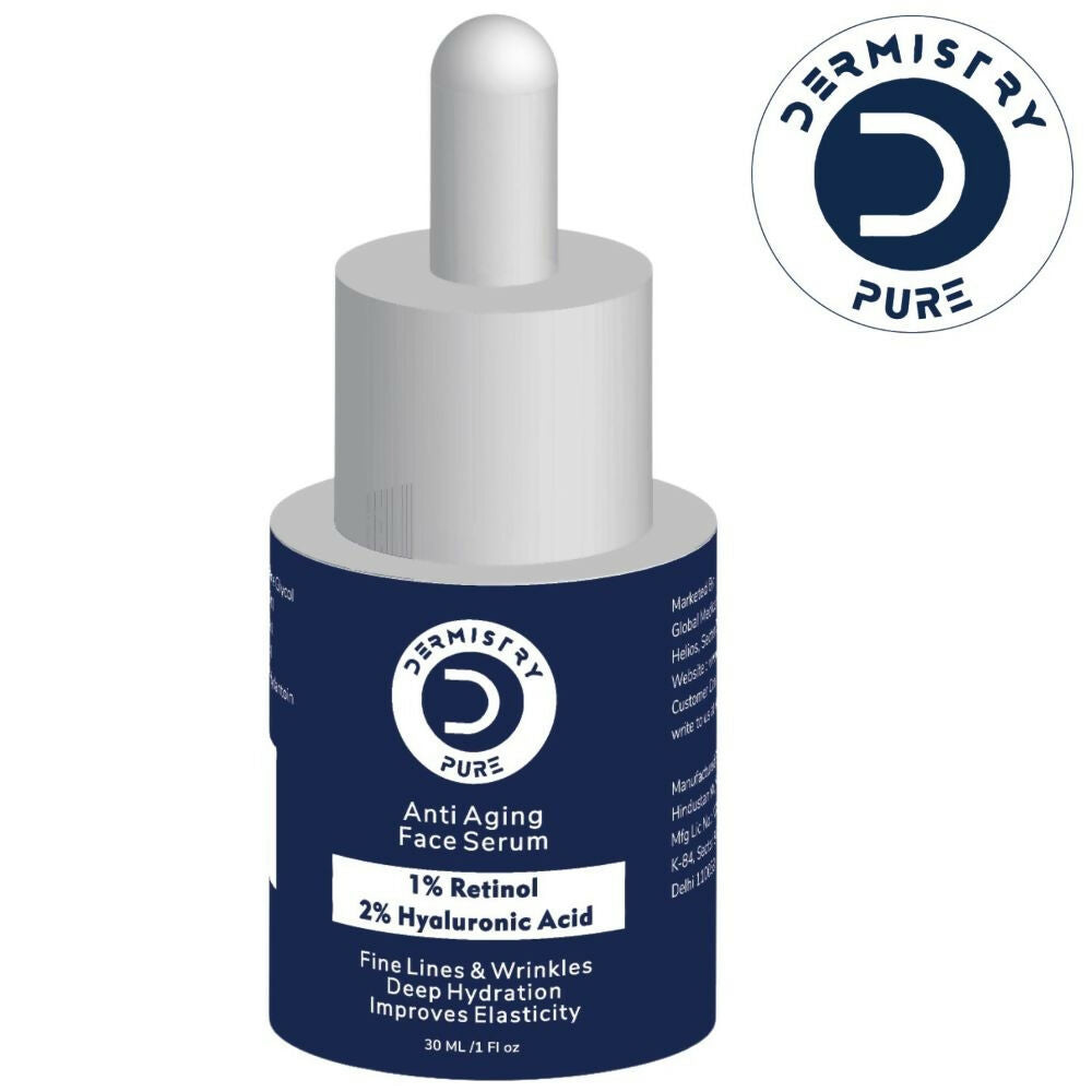 Dermistry Pure 1% Retinol 2% Hyaluronic Acid Anti Aging Moisturizer Face Serum Fine Lines & Wrinkles - Swadesiicart