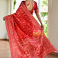 Vishnu Weaves Women's Red Handloom Raw Silk Thread Weaving Saree with Blouse - Swadesiicart