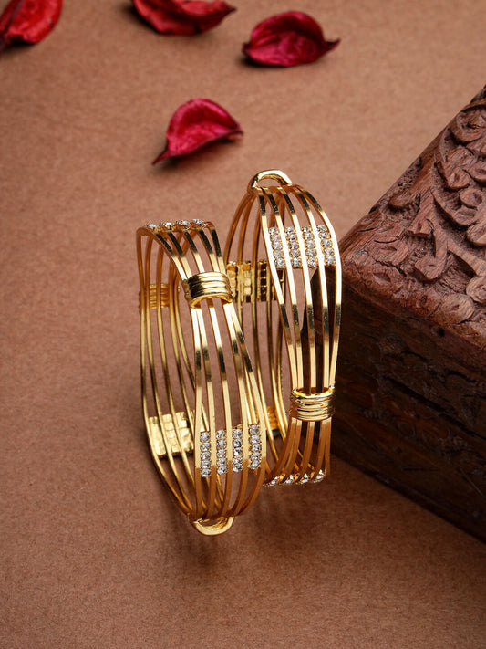 NVR Women Set of 2 Gold-Polished Kundan Studded Bangles - Swadesiicart