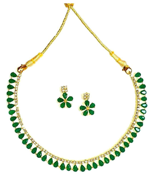 Gold-Polished Alloy American Diamond Green Necklace Set - The Pari - The Pari - Dinesh Associates