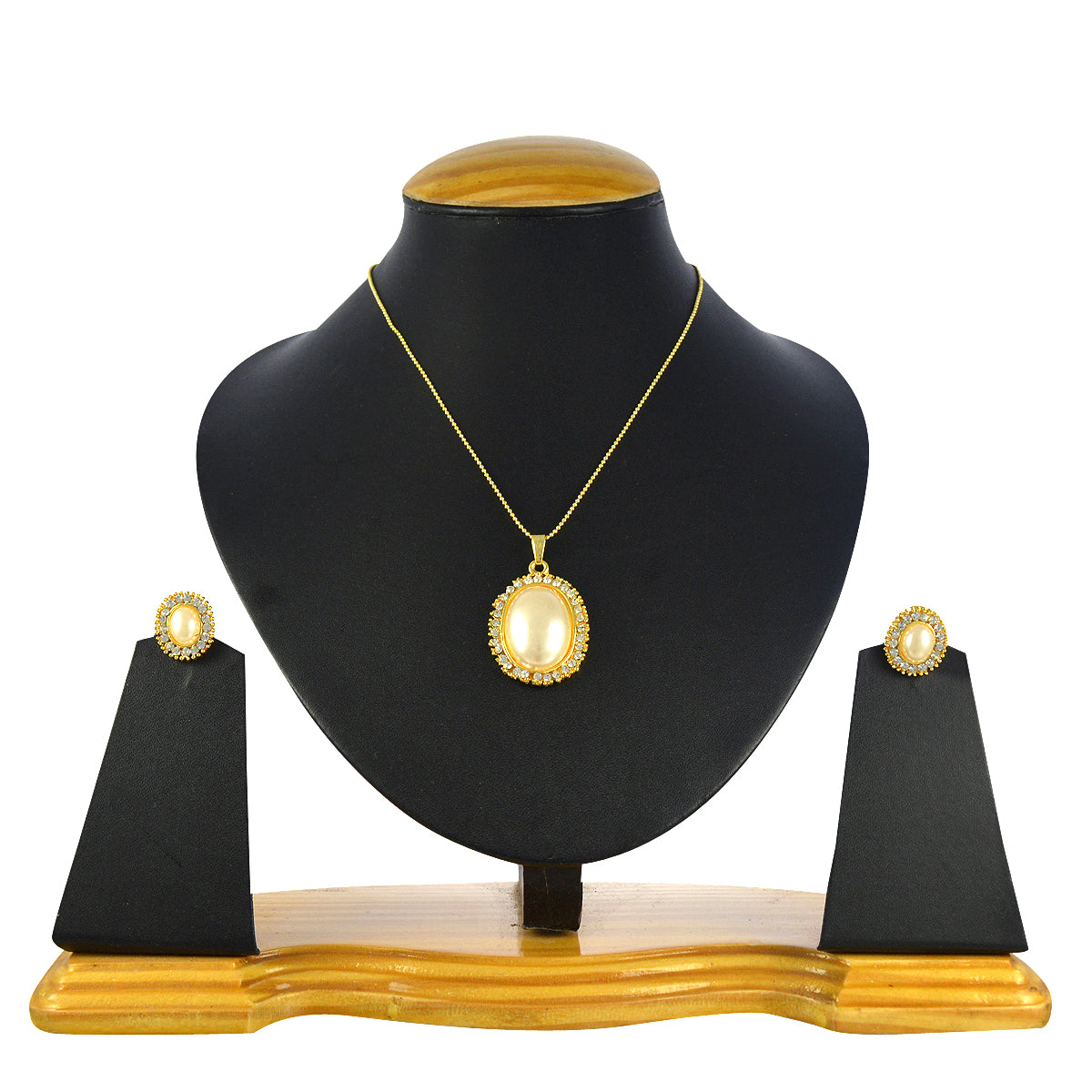 Gold-Polished Alloy Pearl Drop Pendant Set - The Pari | Swadesiicart