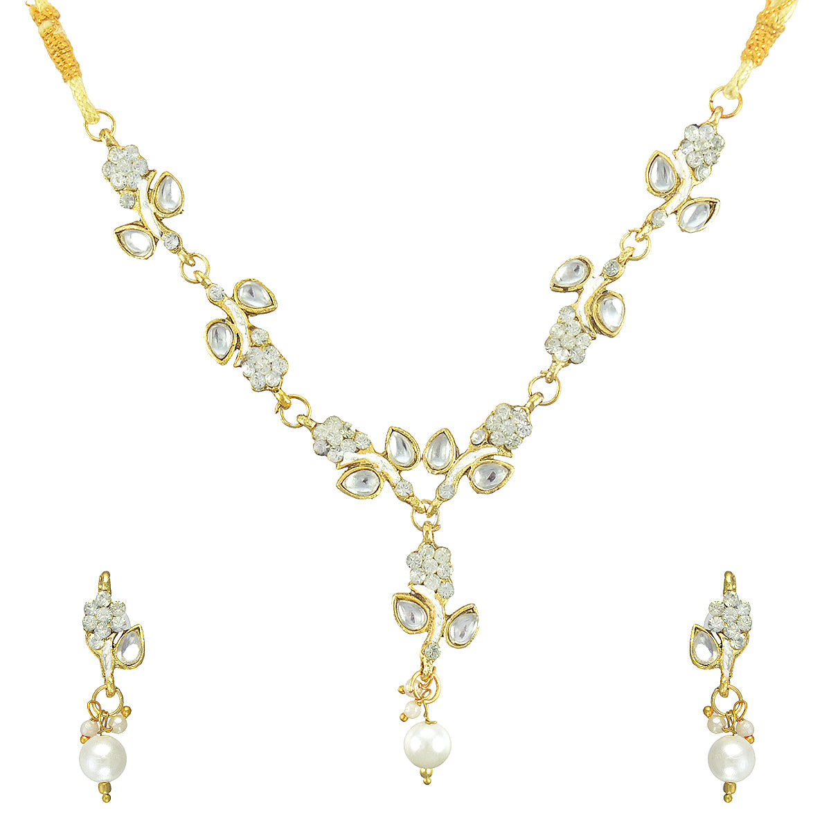 Gold-Polished Alloy Simple And Stylish Necklace Set - The Pari - The Pari - Dinesh Associates