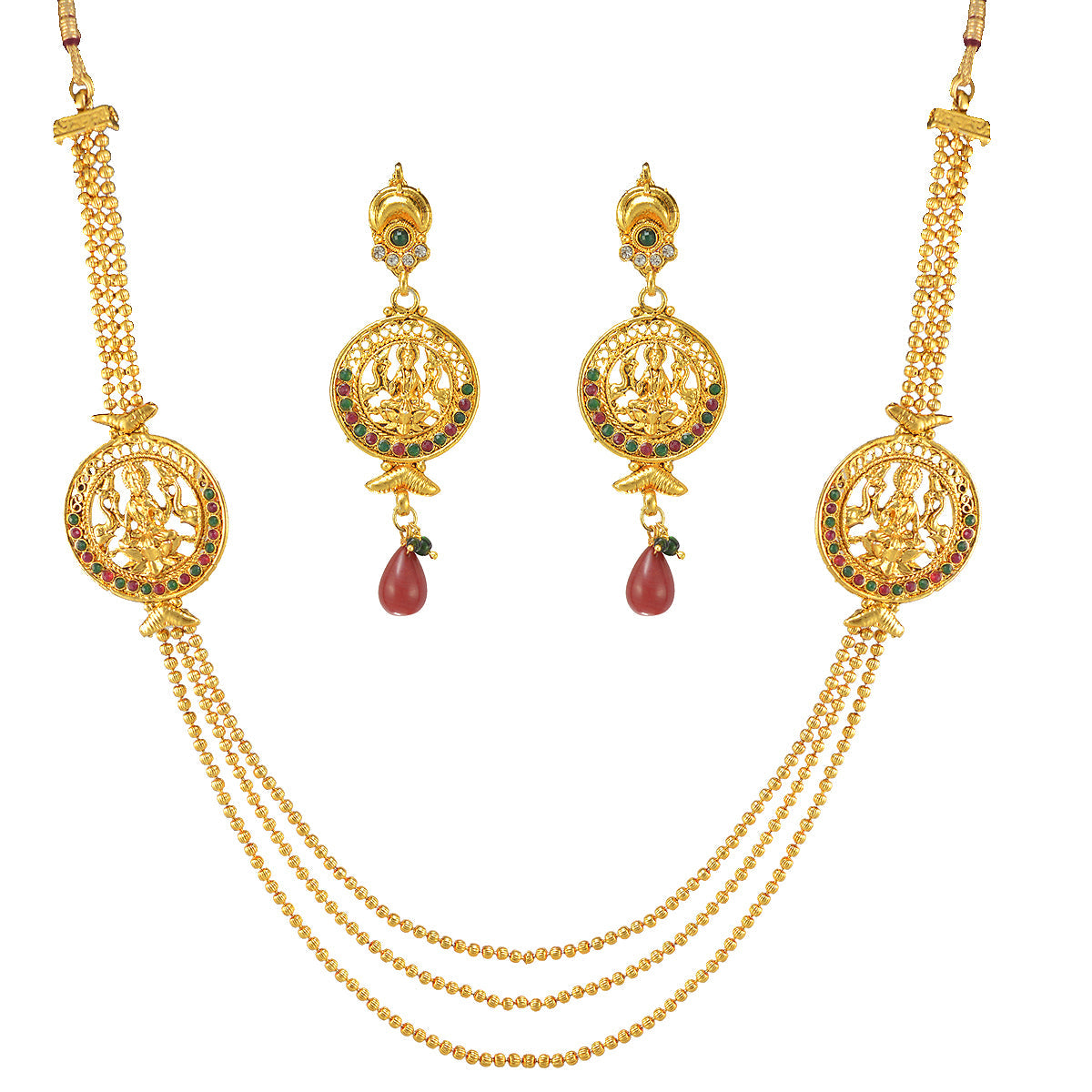 Gold-Polished Alloy Long Layered Goddess Necklace - The Pari | Swadesiicart