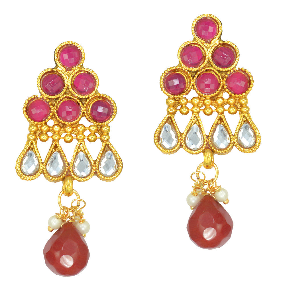 Gold-Polished Alloy Ruby Colour Stone Studded Choker Necklace Set - The Pari | Swadesiicart