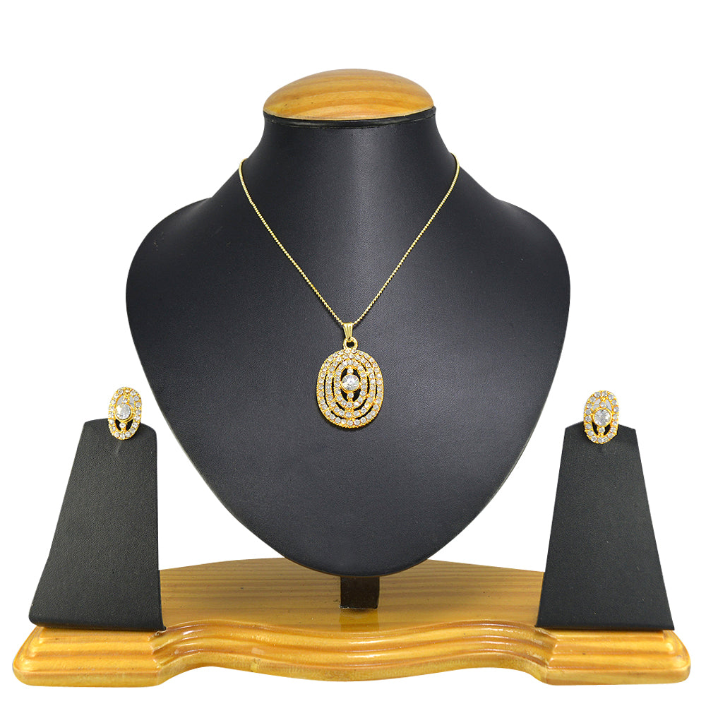 Gold-Polished Alloy Rhinestones Studded Pendant Set - The Pari | Swadesiicart