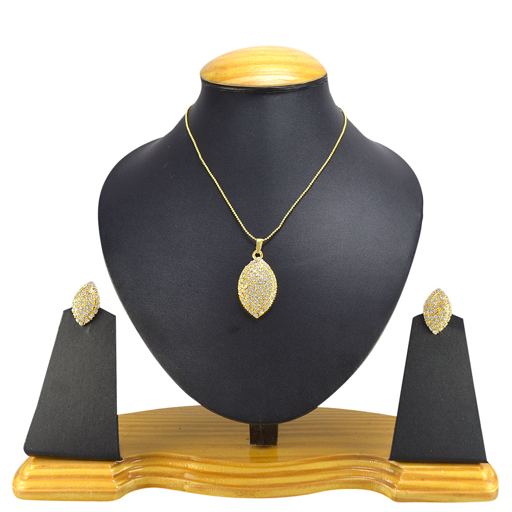 Gold-Polished Alloy Rhinestones Studded Pendant Set - The Pari | Swadesiicart