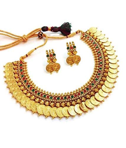 Gold-Polished Alloy Temple Jewellery Coin Choker Necklace - The Pari | Swadesiicart