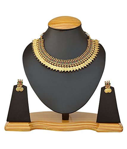 Gold-Polished Alloy Temple Jewellery Coin Choker Necklace - The Pari | Swadesiicart
