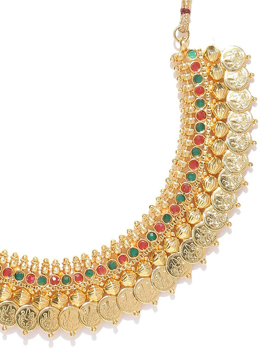 Gold-Polished Alloy Temple Jewellery Coin Choker Necklace - The Pari | Swadesiicart