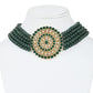 Gold-Polished Alloy Green Beaded Round Pendant Choker Necklace Set - The Pari | Swadesiicart